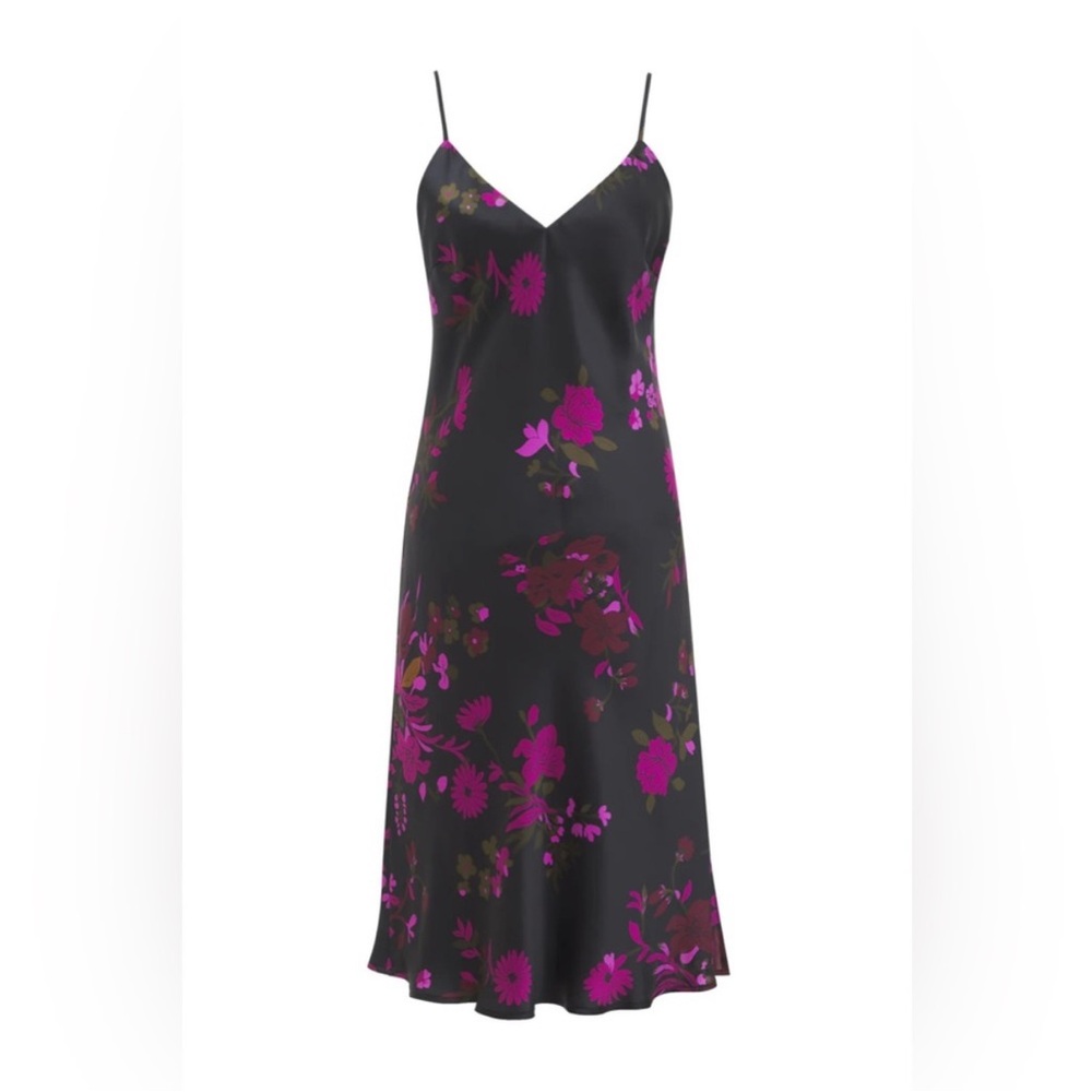 Gold Hawk 100% Silk Bias Midi slip Dress in Fuchsia Holland floral Size S